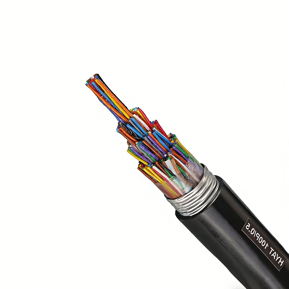 HYAT53: Copper-core solid polyolefin insulated, filled moisture barrier layer, polyethylene sheathed, single-layer longitudinal corrugated steel tape armored polyethylene sheathed local communication cable